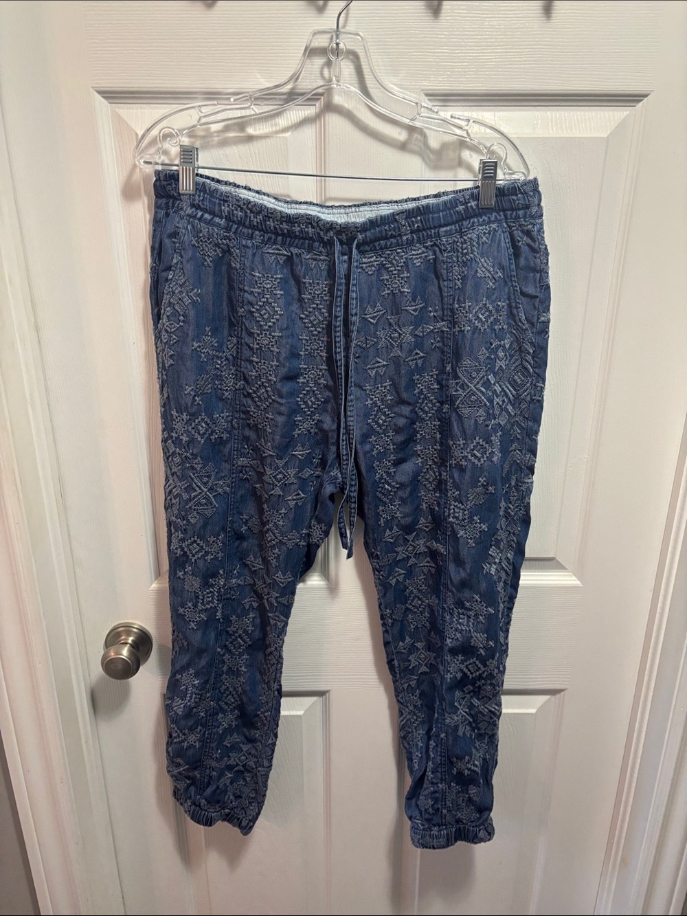 Johnny Was Boho Embroidered Drawstring Jogger Pants